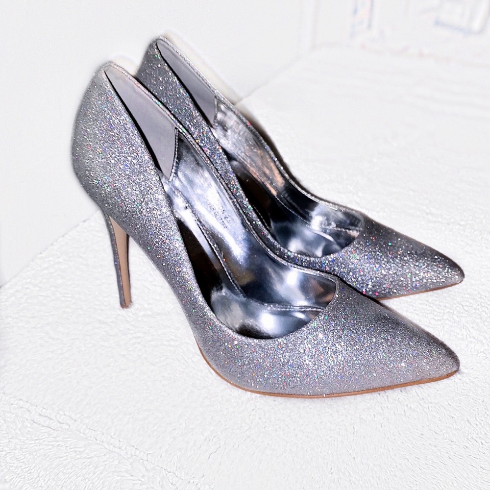 💎 SILVER SHIMMER RHINESTONE POINTED TOE HEELS! - Picture 10 of 15